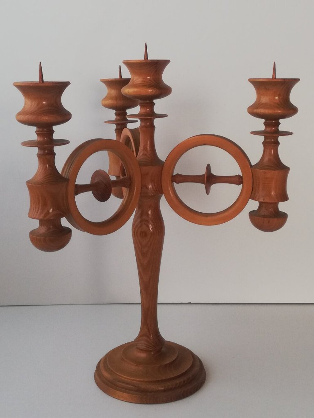 Vintage Mid-Century Modern 4-Arm Wooden Candelabra – Kinetic Accent Piece